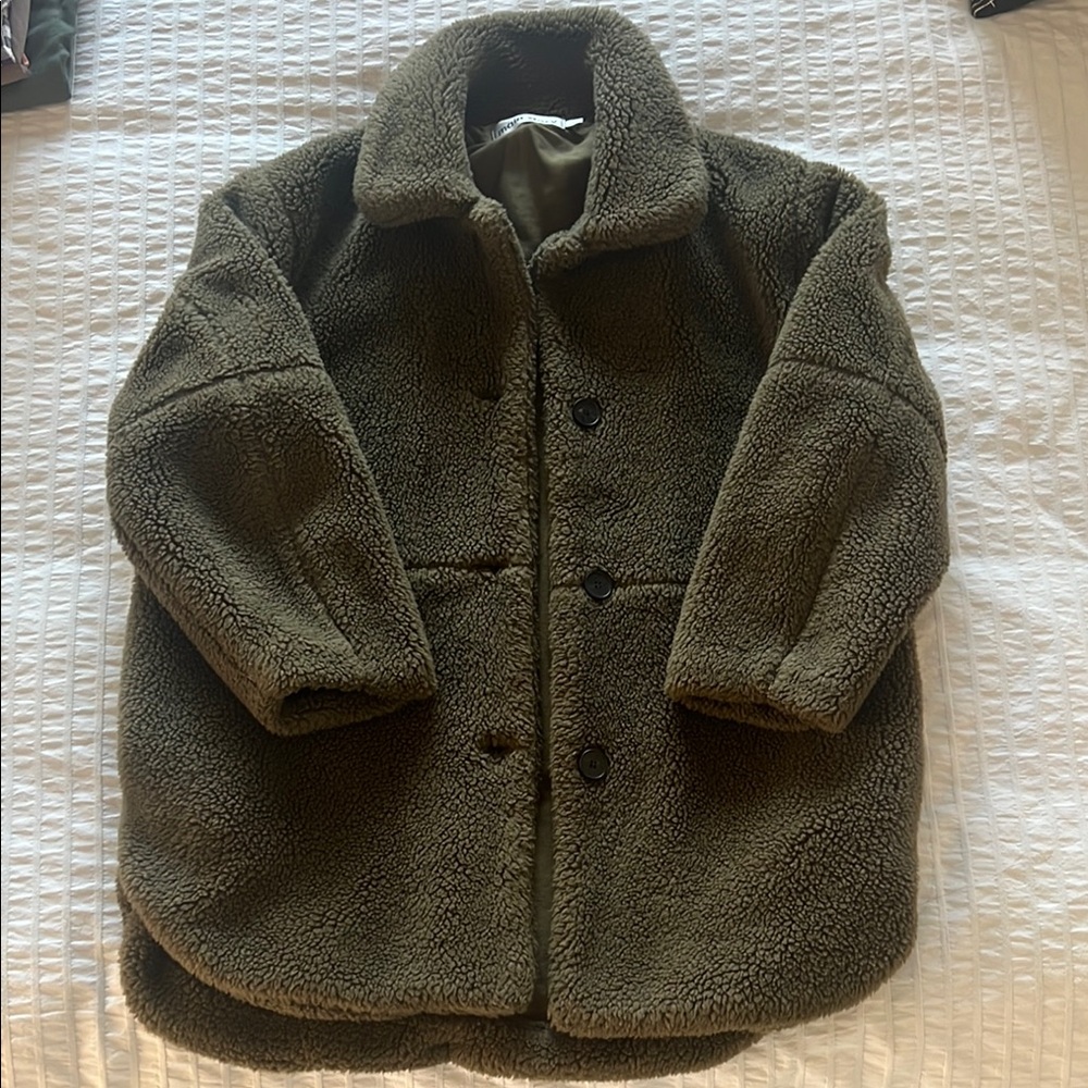 Kids Olive Green Sherpa Jacket